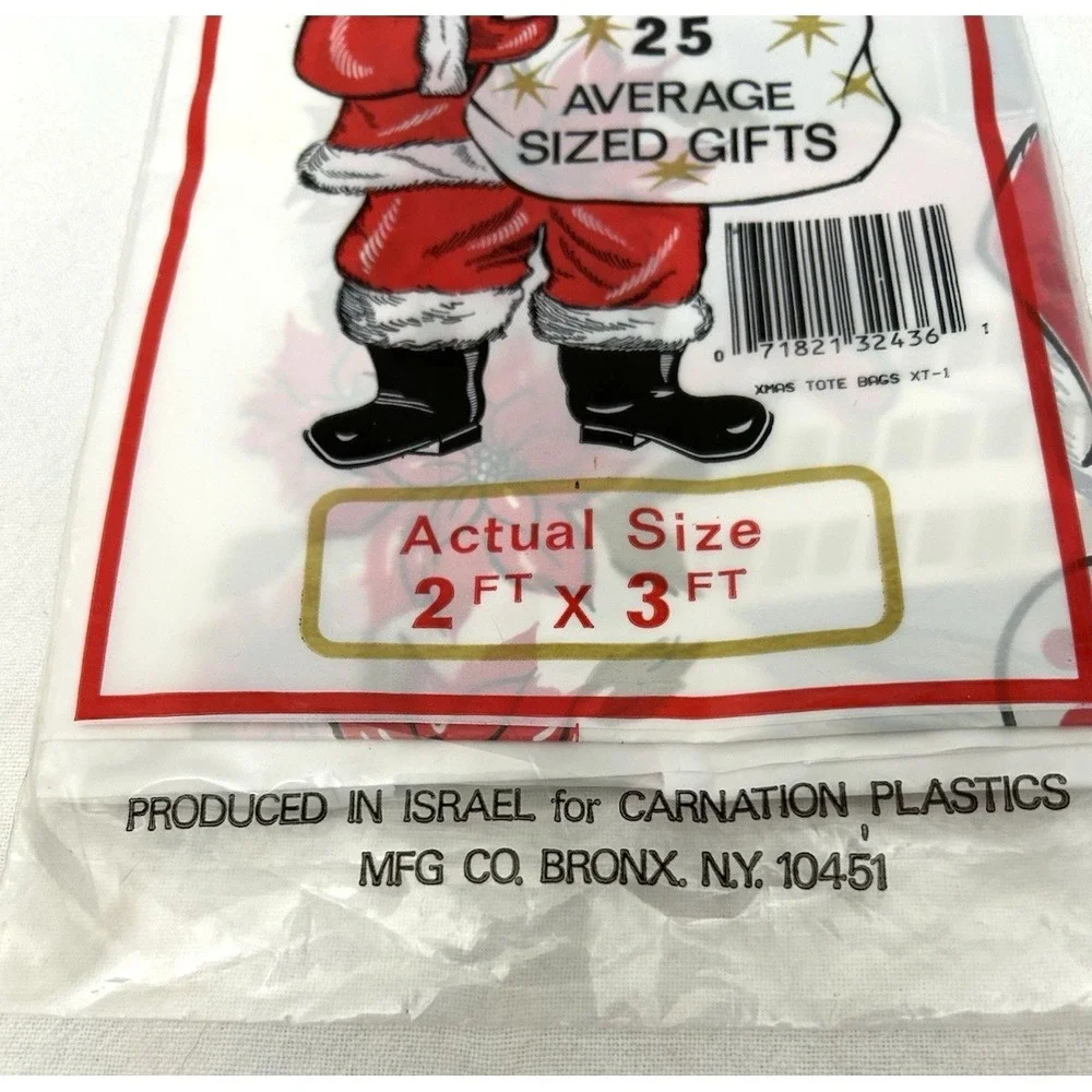 Vtg Santa Claus Gift Tote Bag Plastic Toy Sack 2' x 3' Christmas Holiday Season